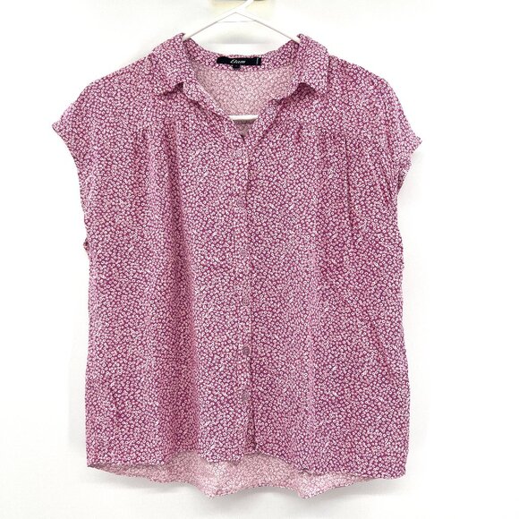 Etam Purple Orange Floral Button Front Cap Sleeve Blouse Women's Large - Picture 1 of 4